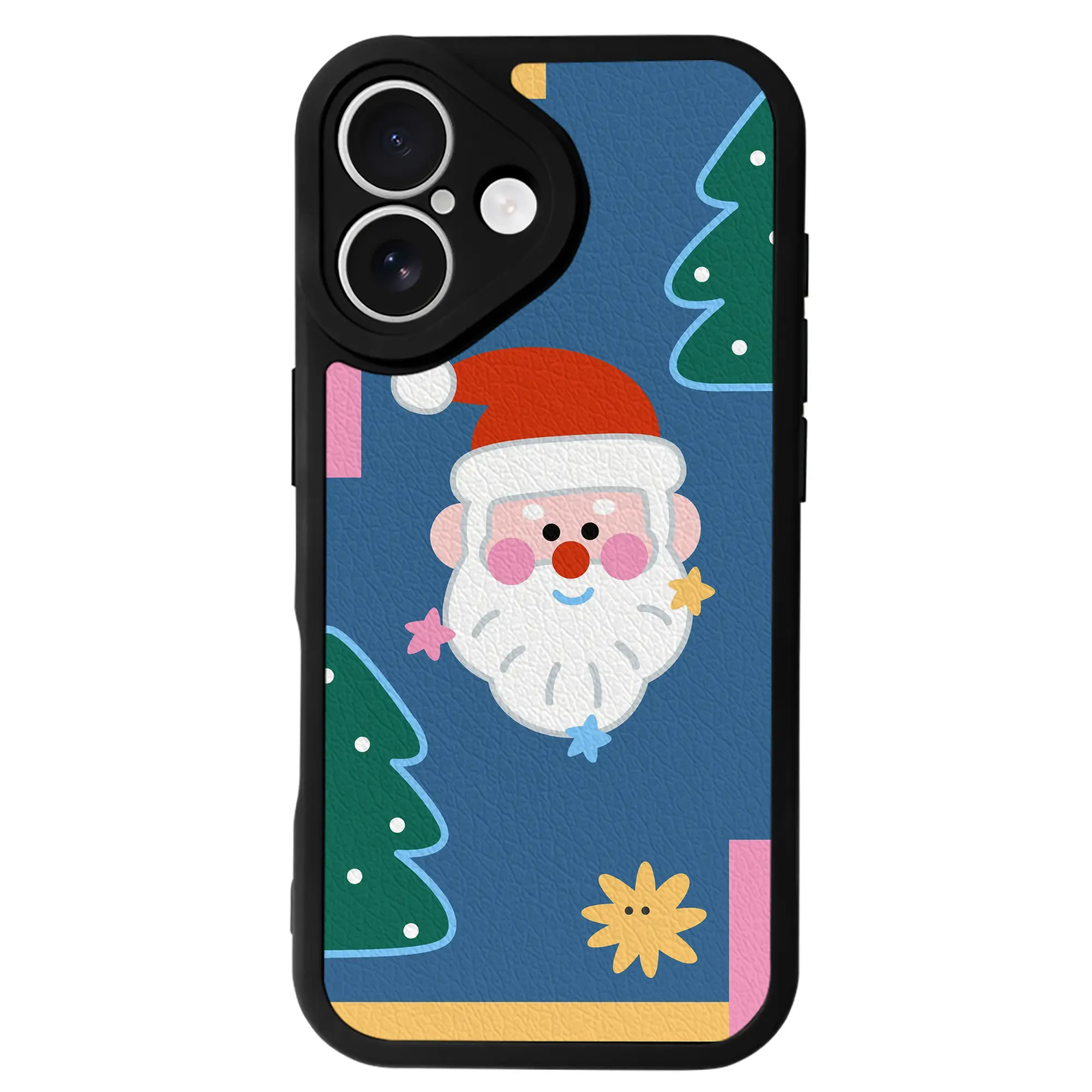 サンタクロース×クリスマスツリー｜冬限定デザインスマホ - IPhone 16シリーズ対応 ・ シリコンスマホケース ・ レザー調 ・ 高精度フィット ・ 耐衝撃 ・ ワイヤレス充電対応 ・ 精密カット